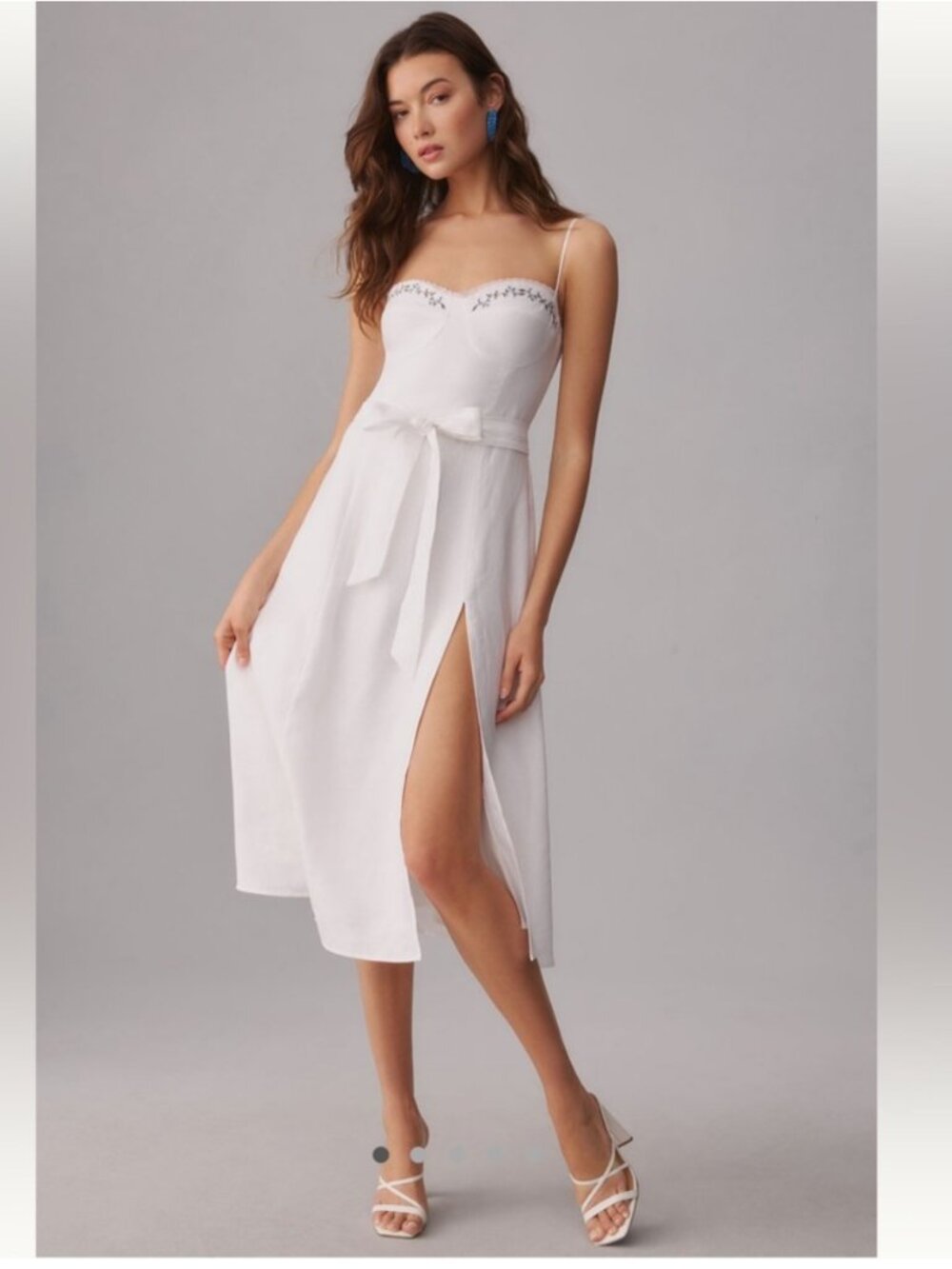 Reformation Kieryn Linen floral embroidery white midi dress Sz 12